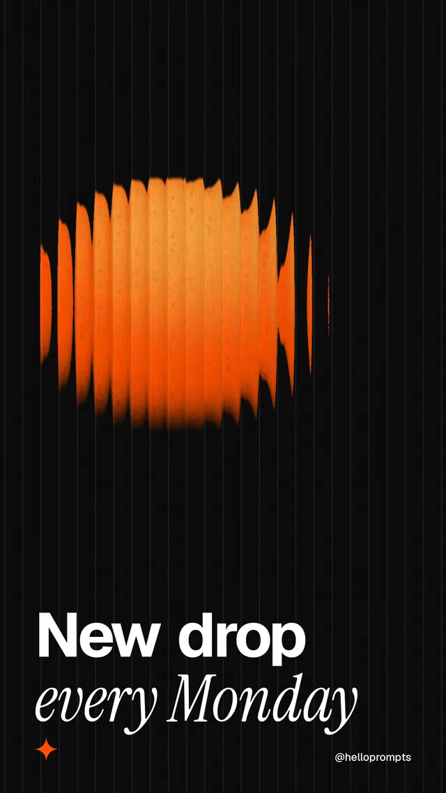 Instagram story for HelloPrompts: "New drop every Monday". Auto 9x16 style, technique:shader field layout, dark palette in black, brown.