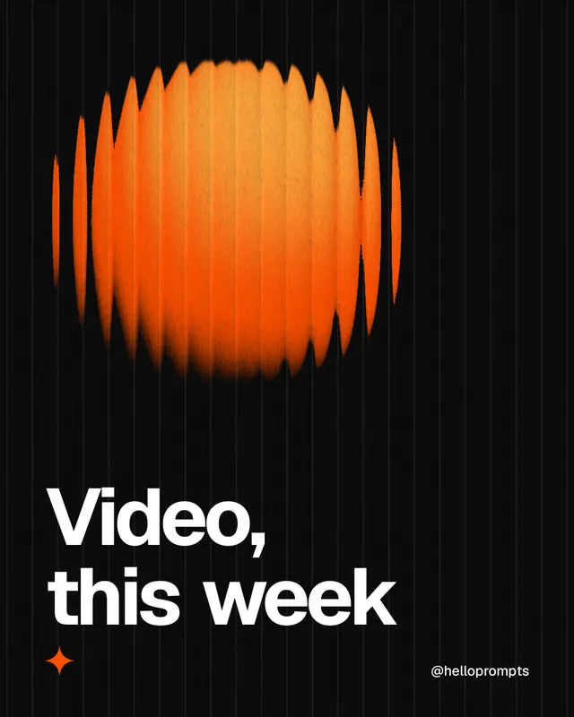 Instagram portrait post for HelloPrompts: "Video, this week". Auto 4x5 style, technique:shader field layout, dark palette in black, brown.