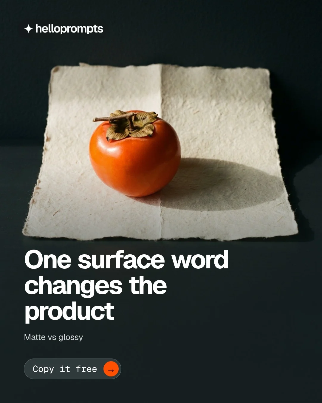 Video for HelloPrompts: "One surface word changes the product". Doc motion loop, 6.0 s, dark palette.