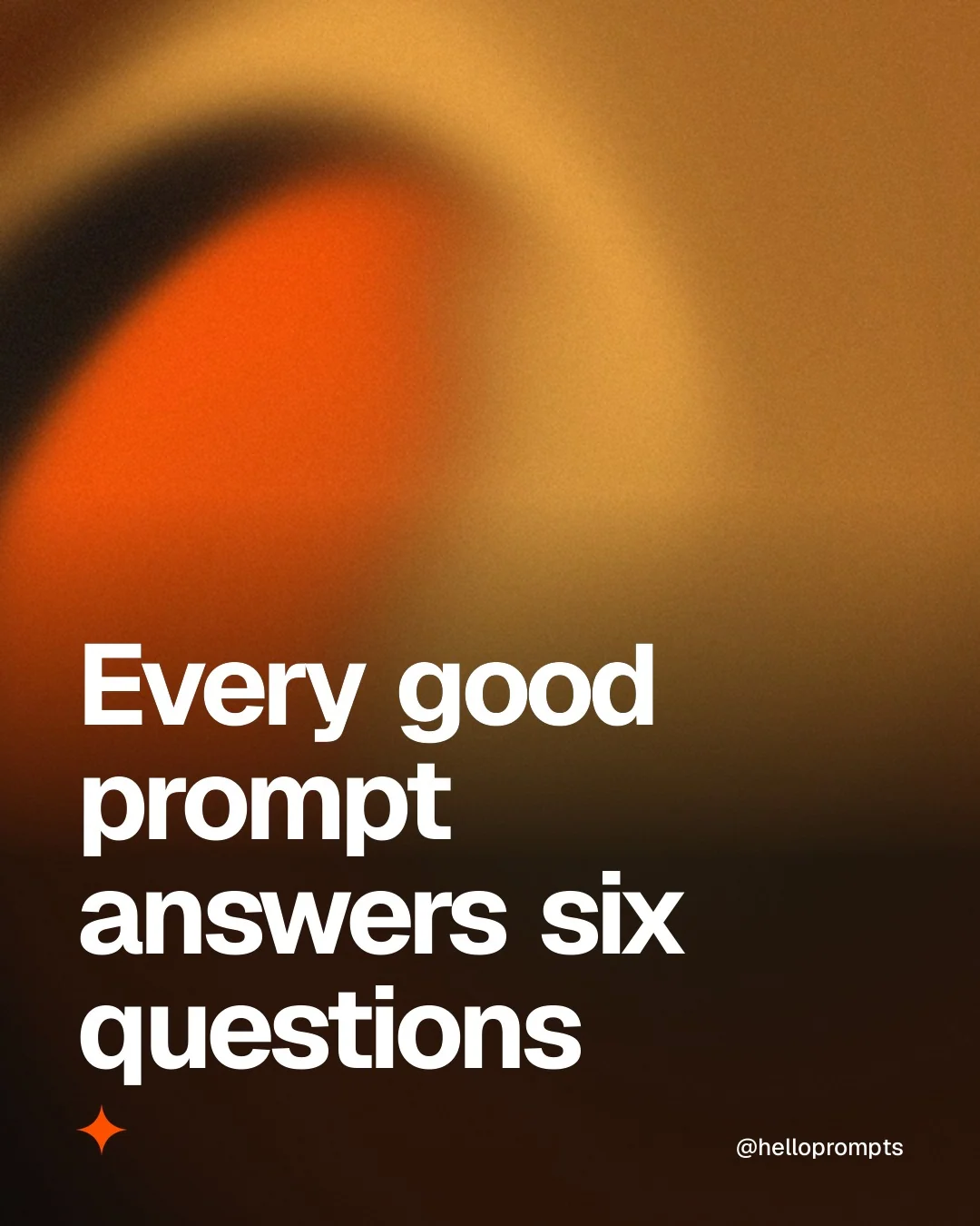 Video for HelloPrompts: "Every good prompt answers six questions". Shader loop, 6.0 s, dark palette.