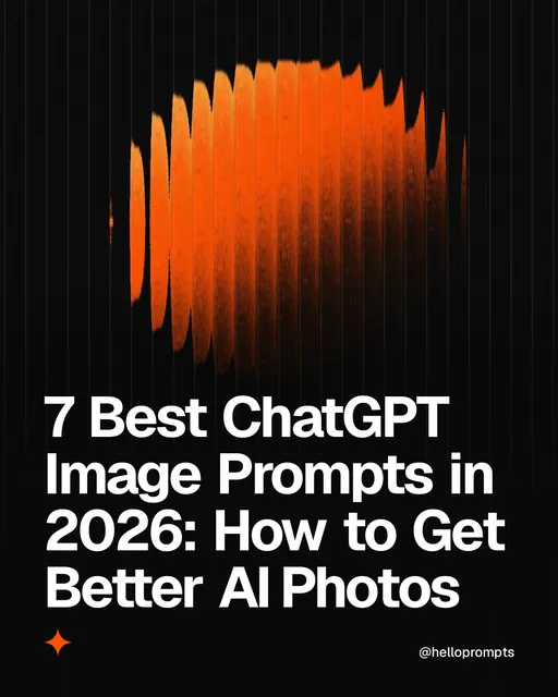 Video for HelloPrompts: "7 Best ChatGPT Image Prompts in 2026: How to Get Better AI Photos". Shader loop, 6.0 s, dark palette.