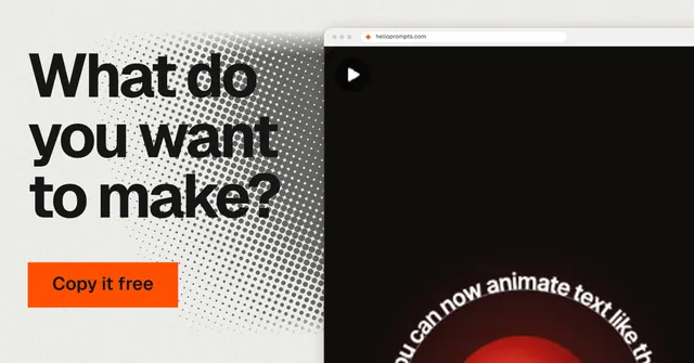 Social ad for HelloPrompts: "What do you want to make?" Swiss style, browser layout, light palette in black, white, grey.