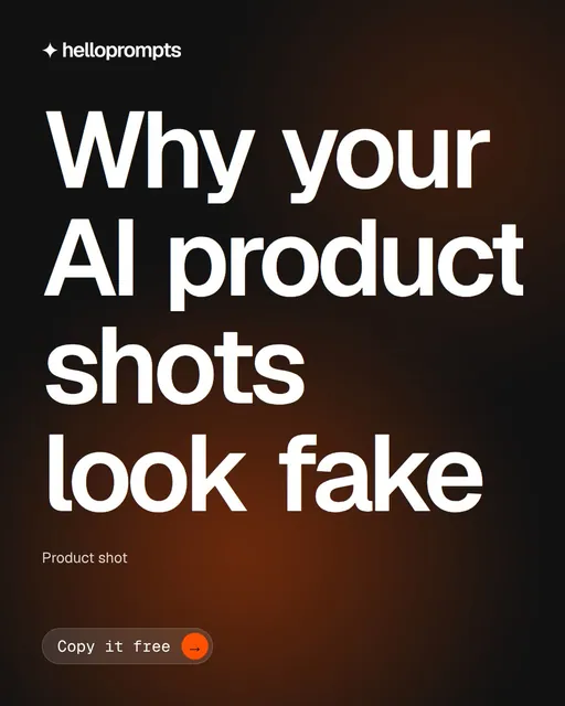 Video for HelloPrompts: "Why your AI product shots look fake". Doc motion loop, 7.0 s, dark palette.