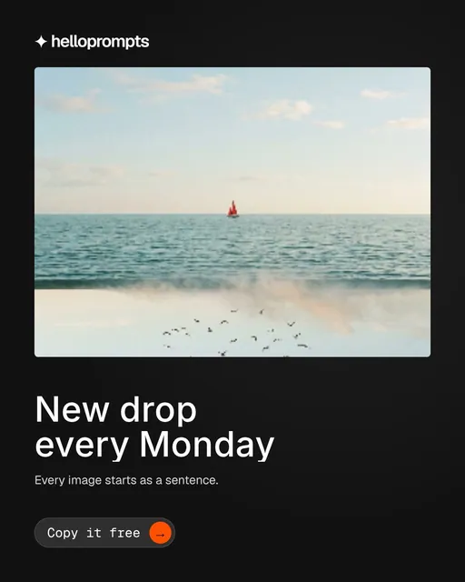 Video for HelloPrompts: "New drop every Monday". Doc motion loop, 8.0 s, dark palette.