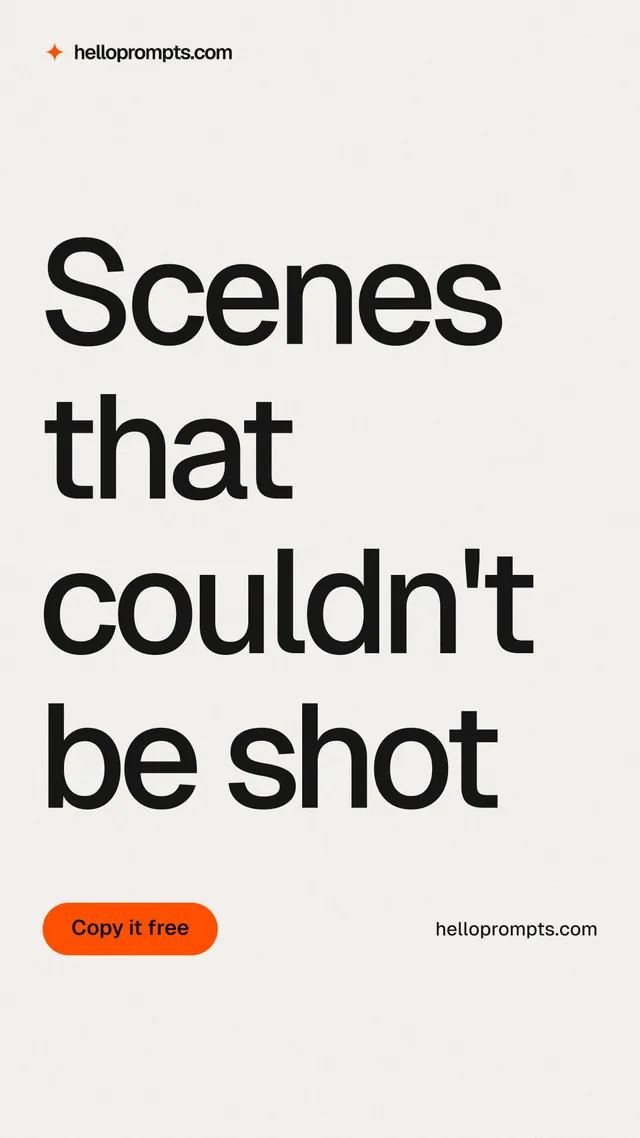 Instagram story for HelloPrompts: "Scenes that couldn't be shot". Data card style, poster layout, light palette in white, grey.