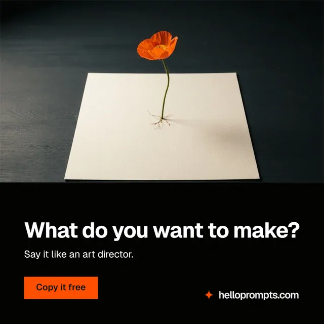Instagram post for HelloPrompts: "What do you want to make?" Swiss style, bottom layout, dark palette in black, grey.