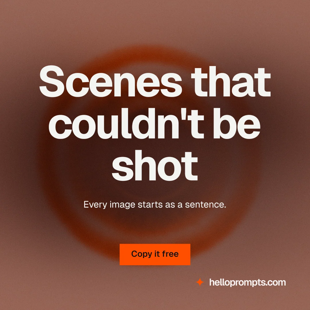 Instagram post for HelloPrompts: "Scenes that couldn't be shot". Swiss style, centred layout, dark palette in red, orange, grey.