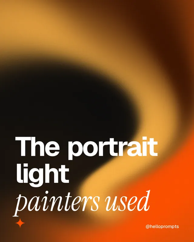 Instagram portrait post for HelloPrompts: "The portrait light painters used". Auto 4x5 style, technique:shader field layout, dark palette in orange, black, brown.