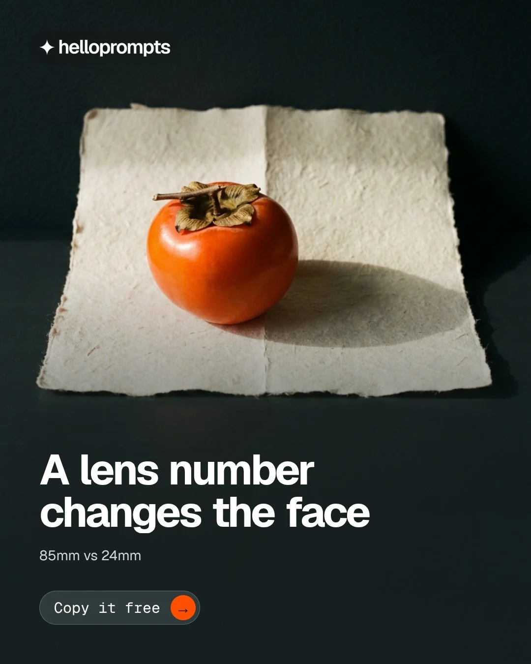 Video for HelloPrompts: "A lens number changes the face". Doc motion loop, 7.0 s, dark palette.