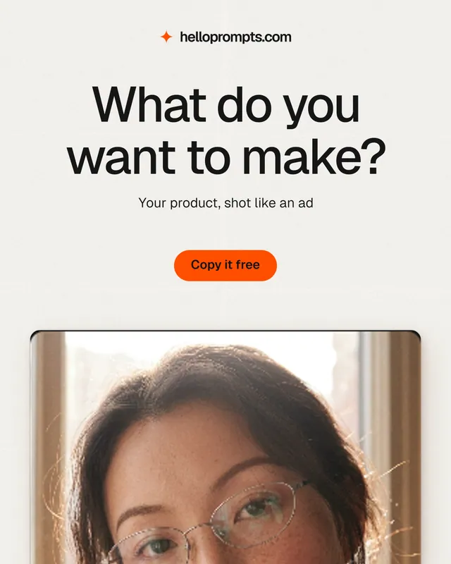 Instagram portrait post for HelloPrompts: "What do you want to make?" Data card style, centred layout, light palette in white, orange.