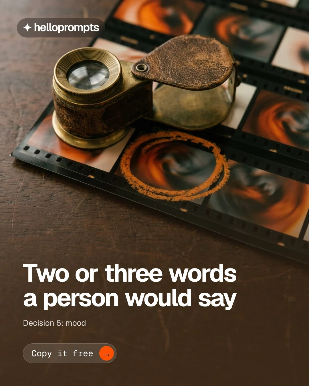 Video for HelloPrompts: "Two or three words a person would say". Doc motion loop, 6.0 s, dark palette.