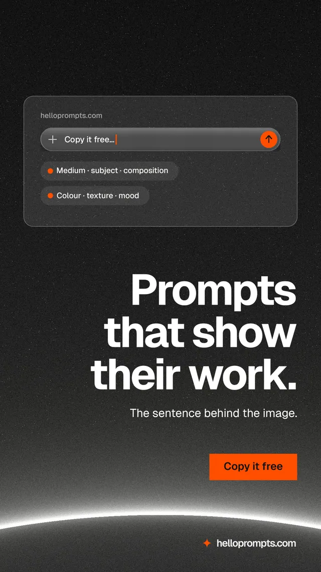 Instagram story for HelloPrompts: "Prompts that show their work." Swiss style, right layout, dark palette in black, grey.