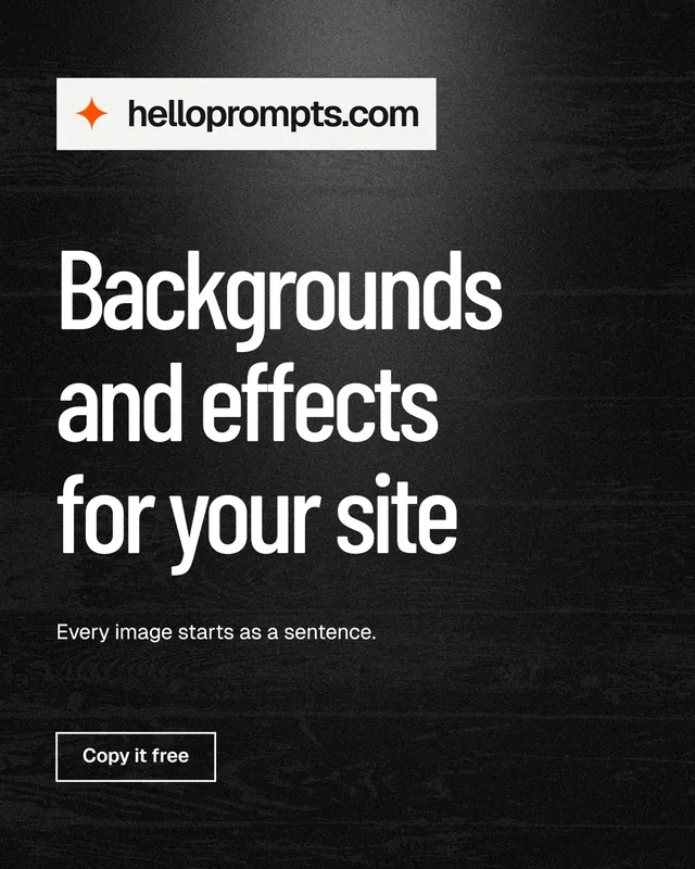 Instagram portrait post for HelloPrompts: "Backgrounds and effects for your site". Dark deco style, announce layout, dark palette in black, grey.